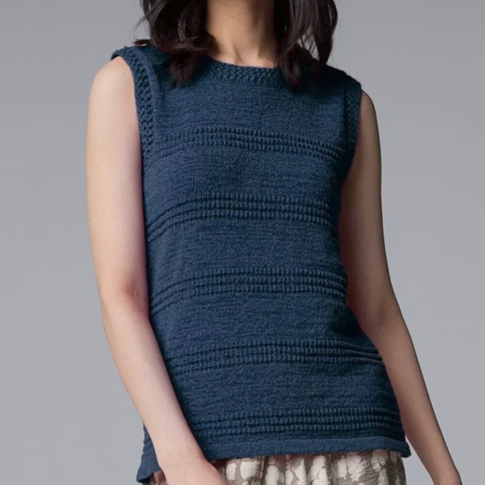 NEW! Simply Vera Wang Crochet Sweater Tank Top Sleeveless XS Round Neck Blue
